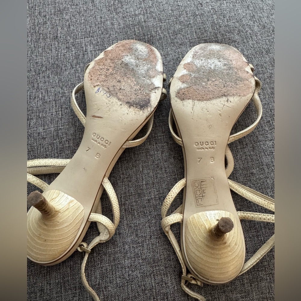 Vintage Gucci Women's Cream Sandals - Picture 5 of 6